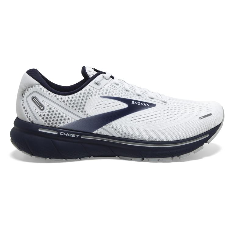 Brooks GHOST 14 Cushioned Road Running Shoes Mens Canada - White/Grey/Navy (UHM685941)